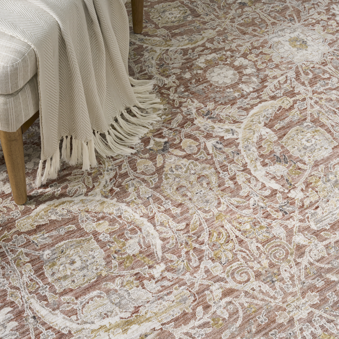Antique Fusion ANF03 Traditional Vintage Distressed Floral Border Soft Smooth Polyester Low Profile Short Pile Brick Rug-Nourison-Rug Love - The Most Loved Rug Store