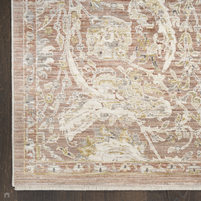 Antique Fusion ANF03 Traditional Vintage Distressed Floral Border Soft Smooth Polyester Low Profile Short Pile Brick Rug-Nourison-Rug Love - The Most Loved Rug Store