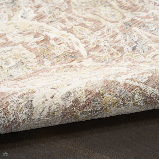 Antique Fusion ANF03 Traditional Vintage Distressed Floral Border Soft Smooth Polyester Low Profile Short Pile Brick Rug-Nourison-Rug Love - The Most Loved Rug Store