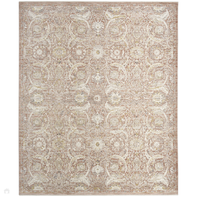 Antique Fusion ANF03 Traditional Vintage Distressed Floral Border Soft Smooth Polyester Low Profile Short Pile Brick Rug-Nourison-Rug Love - The Most Loved Rug Store