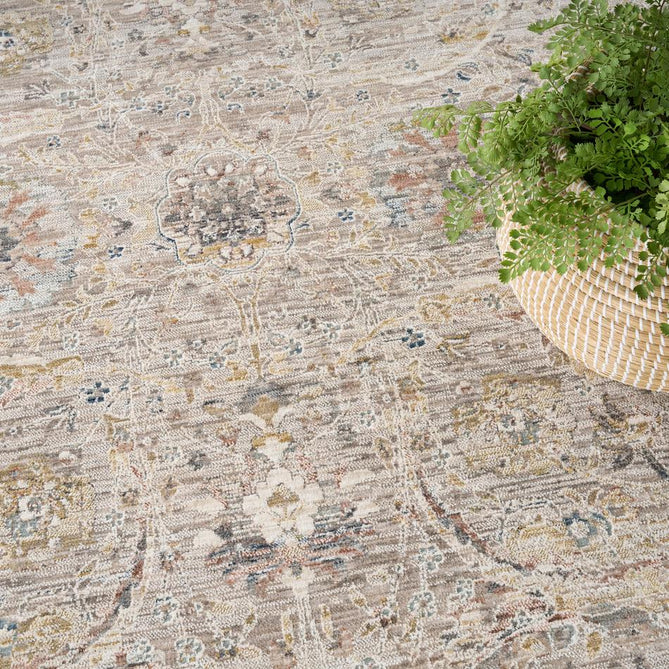 Antique Fusion ANF03 Traditional Vintage Distressed Floral Border Soft Smooth Polyester Low Profile Short Pile Light Grey Rug-Nourison-Rug Love - The Most Loved Rug Store