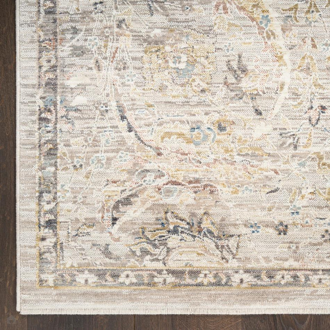 Antique Fusion ANF03 Traditional Vintage Distressed Floral Border Soft Smooth Polyester Low Profile Short Pile Light Grey Rug-Nourison-Rug Love - The Most Loved Rug Store