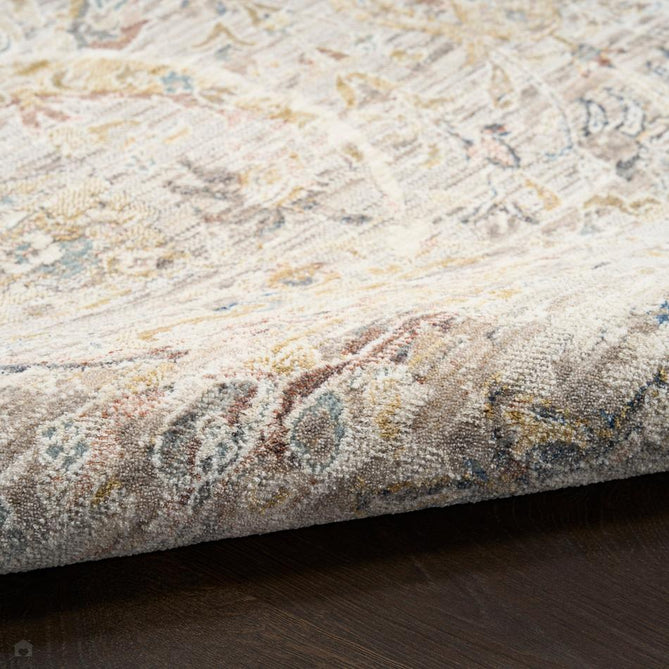 Antique Fusion ANF03 Traditional Vintage Distressed Floral Border Soft Smooth Polyester Low Profile Short Pile Light Grey Rug-Nourison-Rug Love - The Most Loved Rug Store
