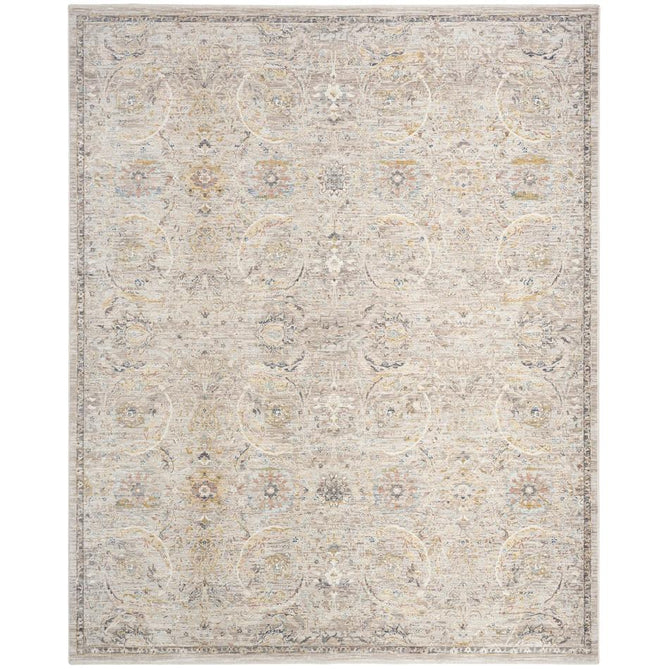 Antique Fusion ANF03 Traditional Vintage Distressed Floral Border Soft Smooth Polyester Low Profile Short Pile Light Grey Rug-Nourison-Rug Love - The Most Loved Rug Store