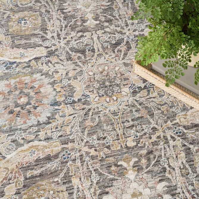 Antique Fusion ANF03 Traditional Vintage Distressed Floral Medallion Border Soft Smooth Polyester Low Profile Short Pile Charcoal/Multicolour Rug-Nourison-Rug Love - The Most Loved Rug Store