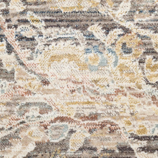 Antique Fusion ANF03 Traditional Vintage Distressed Floral Medallion Border Soft Smooth Polyester Low Profile Short Pile Charcoal/Multicolour Rug-Nourison-Rug Love - The Most Loved Rug Store