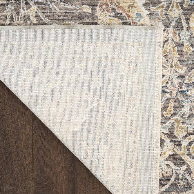 Antique Fusion ANF03 Traditional Vintage Distressed Floral Medallion Border Soft Smooth Polyester Low Profile Short Pile Charcoal/Multicolour Rug-Nourison-Rug Love - The Most Loved Rug Store