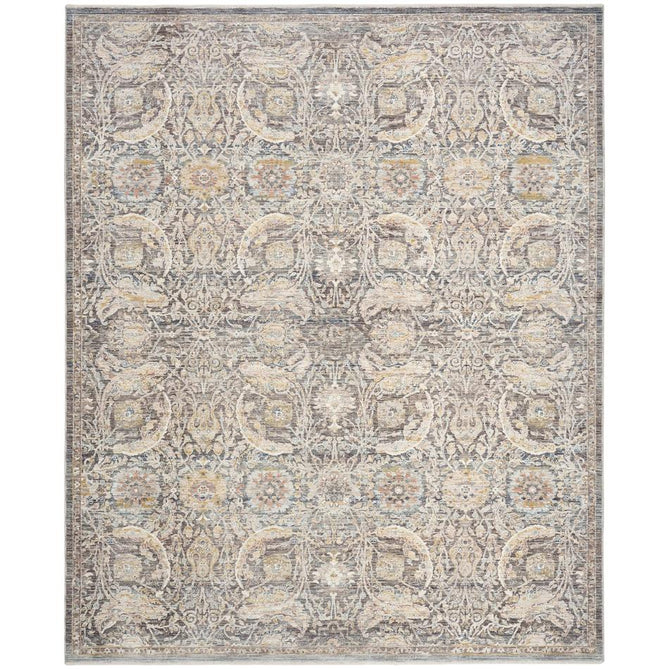 Antique Fusion ANF03 Traditional Vintage Distressed Floral Medallion Border Soft Smooth Polyester Low Profile Short Pile Charcoal/Multicolour Rug-Nourison-Rug Love - The Most Loved Rug Store