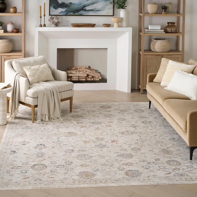 Antique Fusion ANF04 Traditional Vintage Distressed Allover Floral Soft Smooth Polyester Low Profile Short Pile Ivory/Multicolour Rug-Nourison-Rug Love - The Most Loved Rug Store