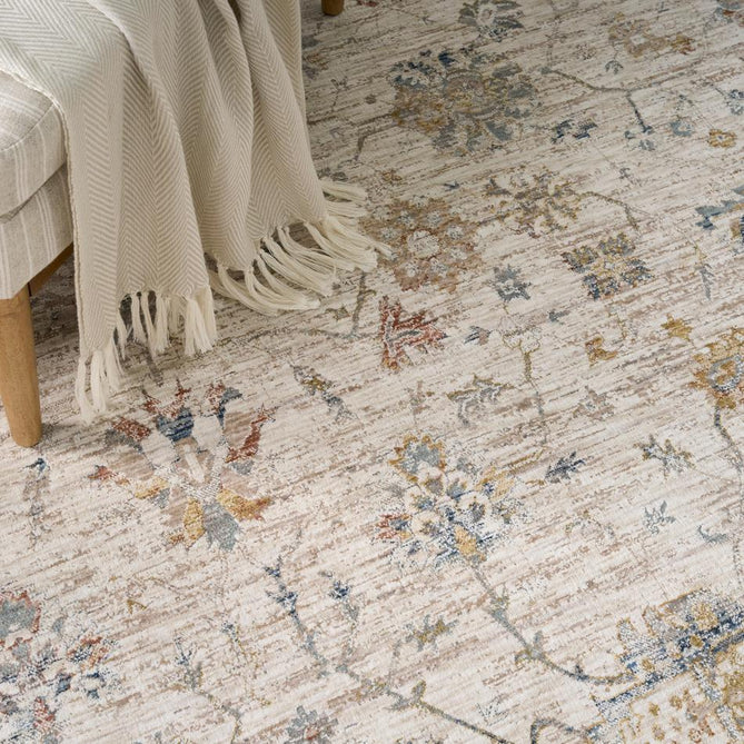 Antique Fusion ANF04 Traditional Vintage Distressed Allover Floral Soft Smooth Polyester Low Profile Short Pile Ivory/Multicolour Rug-Nourison-Rug Love - The Most Loved Rug Store