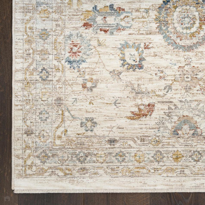 Antique Fusion ANF04 Traditional Vintage Distressed Allover Floral Soft Smooth Polyester Low Profile Short Pile Ivory/Multicolour Rug-Nourison-Rug Love - The Most Loved Rug Store