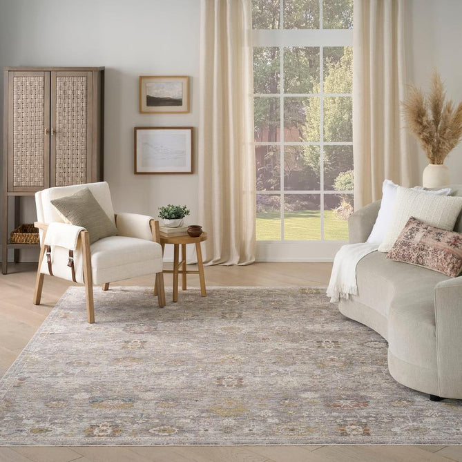 Antique Fusion ANF05 Traditional Vintage Distressed Allover Floral Border Soft Smooth Polyester Low Profile Short Pile Grey Rug-Nourison-Rug Love - The Most Loved Rug Store