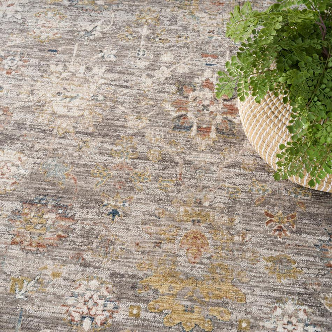 Antique Fusion ANF05 Traditional Vintage Distressed Allover Floral Border Soft Smooth Polyester Low Profile Short Pile Grey Rug-Nourison-Rug Love - The Most Loved Rug Store