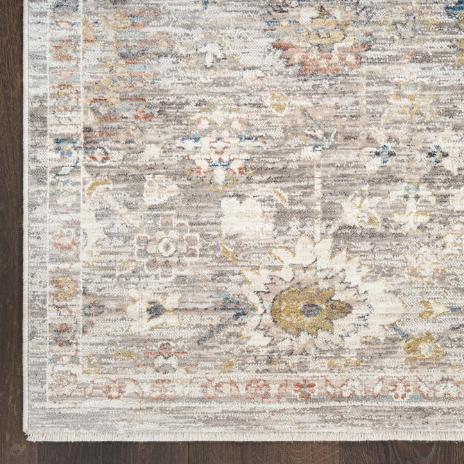 Antique Fusion ANF05 Traditional Vintage Distressed Allover Floral Border Soft Smooth Polyester Low Profile Short Pile Grey Rug-Nourison-Rug Love - The Most Loved Rug Store