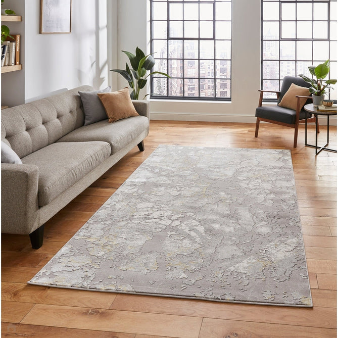 Apollo 2677 Modern Abstract Distressed Marble Metallic Shimmer High-Density Textured Low Profile Short-Pile Grey/Gold/Cream Rug-Think Rugs-Rug Love - The Most Loved Rug Store