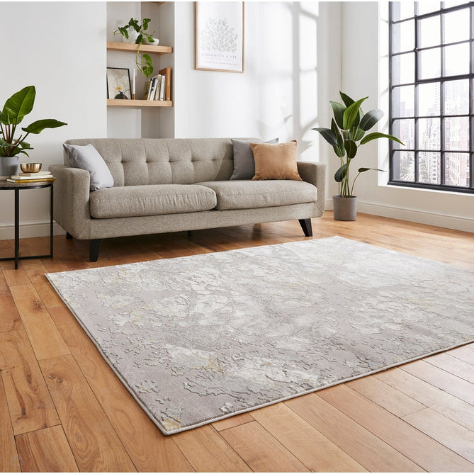 Apollo 2677 Modern Abstract Distressed Marble Metallic Shimmer High-Density Textured Low Profile Short-Pile Grey/Gold/Cream Rug-Think Rugs-Rug Love - The Most Loved Rug Store