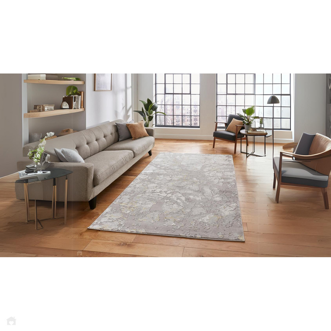 Apollo 2677 Modern Abstract Distressed Marble Metallic Shimmer High-Density Textured Low Profile Short-Pile Grey/Gold/Cream Rug-Think Rugs-Rug Love - The Most Loved Rug Store