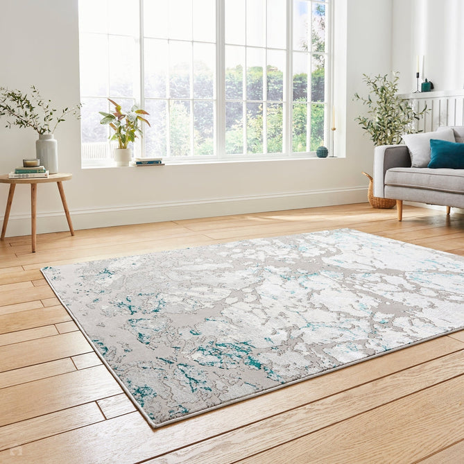 Apollo 2677 Modern Abstract Distressed Marble Metallic Shimmer High-Density Textured Low Profile Short-Pile Grey/Green/Cream Rug-Think Rugs-Rug Love - The Most Loved Rug Store