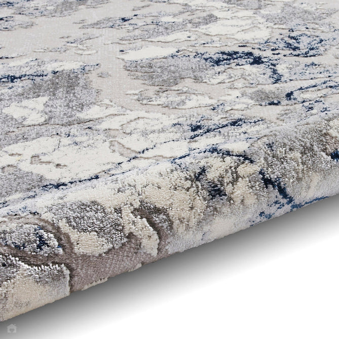 Apollo 2677 Modern Abstract Distressed Marble Metallic Shimmer High-Density Textured Low Profile Short-Pile Grey/Navy/Cream Rug-Think Rugs-Rug Love - The Most Loved Rug Store