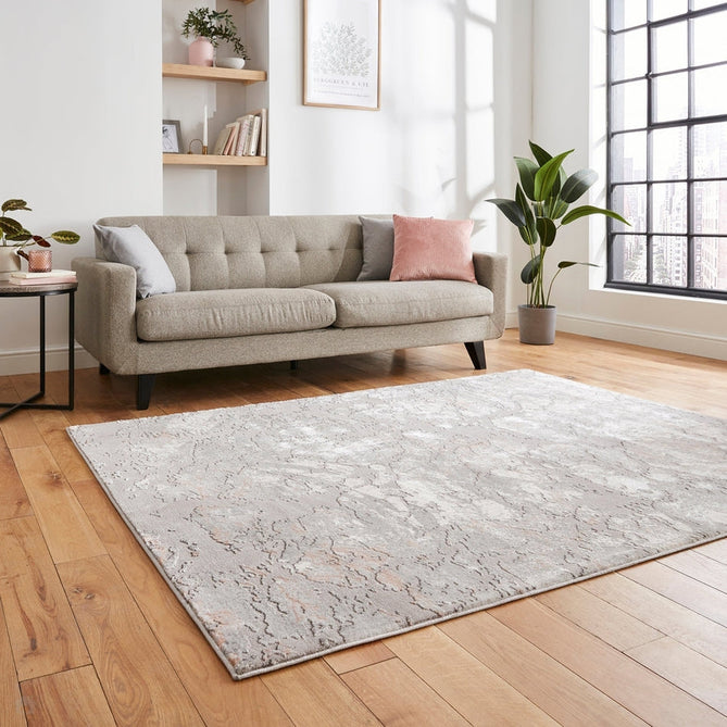 Apollo 2677 Modern Abstract Distressed Marble Metallic Shimmer High-Density Textured Low Profile Short-Pile Grey/Rose/Cream Rug-Think Rugs-Rug Love - The Most Loved Rug Store