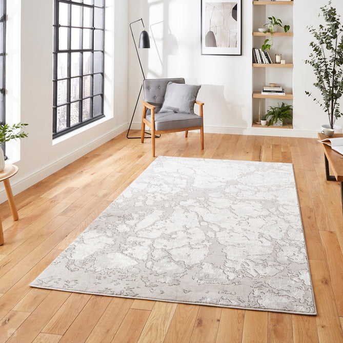 Apollo 2677 Modern Abstract Distressed Marble Metallic Shimmer High-Density Textured Low Profile Short-Pile Grey/Silver/Ivory Rug-Think Rugs-Rug Love - The Most Loved Rug Store