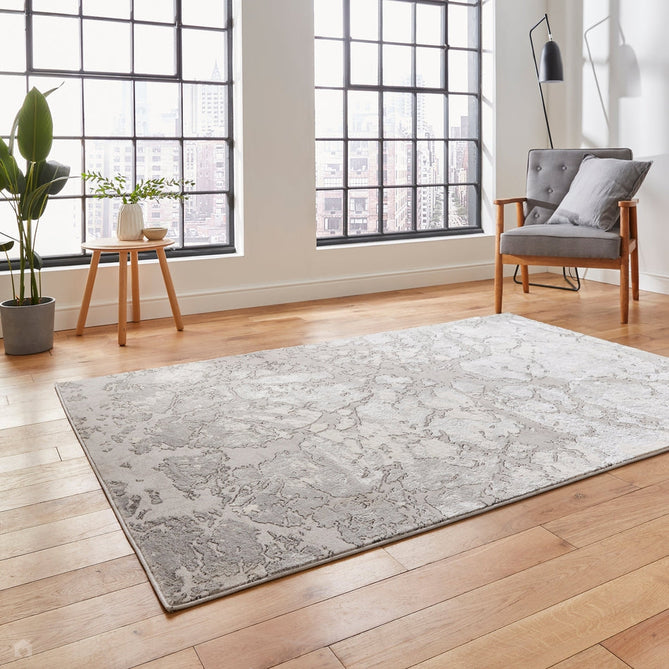 Apollo 2677 Modern Abstract Distressed Marble Metallic Shimmer High-Density Textured Low Profile Short-Pile Grey/Silver/Ivory Rug-Think Rugs-Rug Love - The Most Loved Rug Store