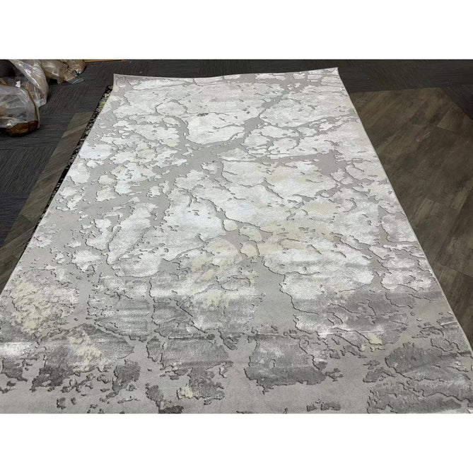 Apollo 2677 Modern Abstract Distressed Marble Metallic Shimmer High-Density Textured Low Profile Short-Pile Grey/Silver/Ivory Rug-Think Rugs-Rug Love - The Most Loved Rug Store