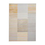 Apollo 2681 Modern Geometric Striped Blocks Distressed Metallic Shimmer High-Density Textured Flat Pile Grey/Gold/Cream Rug