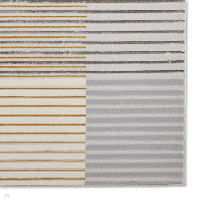 Apollo 2681 Modern Geometric Striped Linear Blocks Distressed Metallic Shimmer High-Density Textured Low Profile Short-Pile Grey/Gold/Cream Rug-Think Rugs-Rug Love - The Most Loved Rug Store