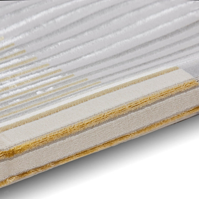 Apollo 2681 Modern Geometric Striped Linear Blocks Distressed Metallic Shimmer High-Density Textured Low Profile Short-Pile Grey/Gold/Cream Rug-Think Rugs-Rug Love - The Most Loved Rug Store