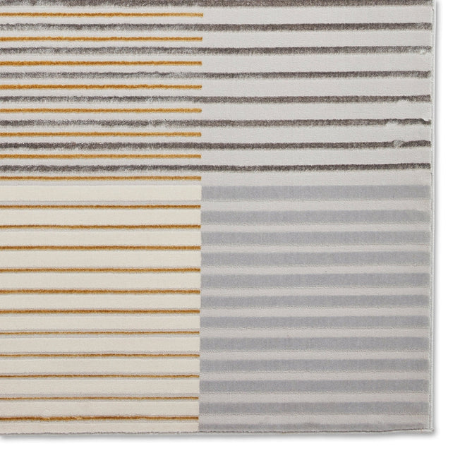 Apollo 2681 Modern Geometric Striped Linear Blocks Distressed Metallic Shimmer High-Density Textured Low Profile Short-Pile Grey/Gold/Cream Rug-Think Rugs-Rug Love - The Most Loved Rug Store