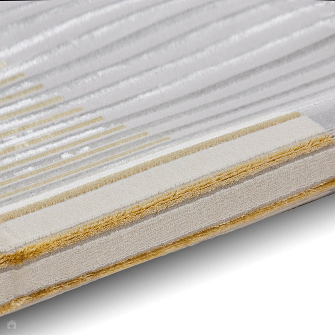 Apollo 2681 Modern Geometric Striped Linear Blocks Distressed Metallic Shimmer High-Density Textured Low Profile Short-Pile Grey/Gold/Cream Rug-Think Rugs-Rug Love - The Most Loved Rug Store