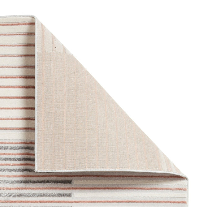 Apollo 2681 Modern Geometric Striped Linear Blocks Distressed Metallic Shimmer High-Density Textured Low Profile Short-Pile Grey/Rose/Cream Rug-Think Rugs-Rug Love - The Most Loved Rug Store