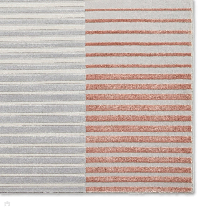 Apollo 2681 Modern Geometric Striped Linear Blocks Distressed Metallic Shimmer High-Density Textured Low Profile Short-Pile Grey/Rose/Cream Rug-Think Rugs-Rug Love - The Most Loved Rug Store