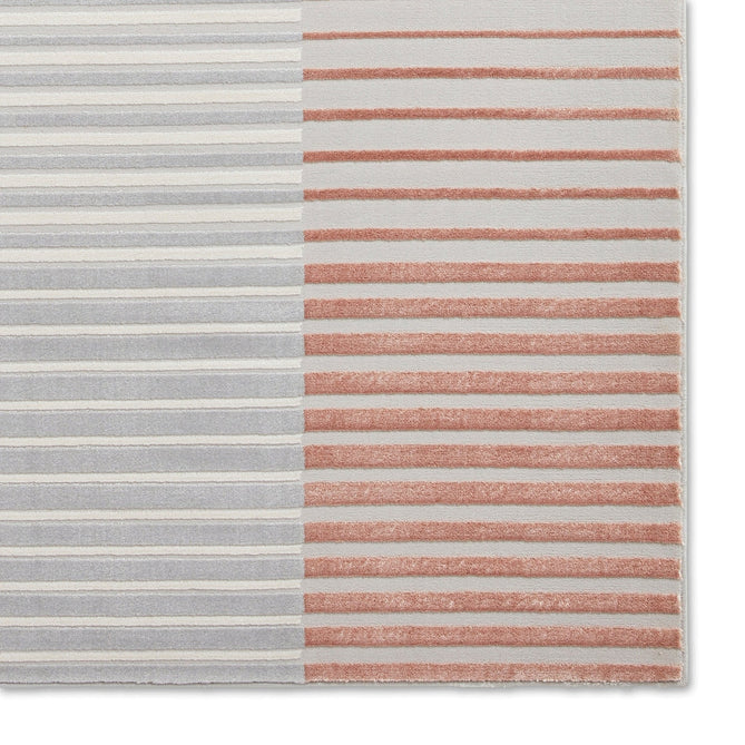 Apollo 2681 Modern Geometric Striped Linear Blocks Distressed Metallic Shimmer High-Density Textured Low Profile Short-Pile Grey/Rose/Cream Rug-Think Rugs-Rug Love - The Most Loved Rug Store