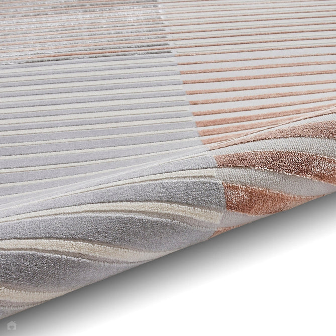 Apollo 2681 Modern Geometric Striped Linear Blocks Distressed Metallic Shimmer High-Density Textured Low Profile Short-Pile Grey/Rose/Cream Rug-Think Rugs-Rug Love - The Most Loved Rug Store