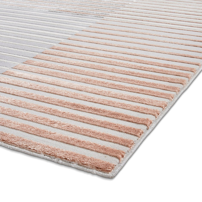 Apollo 2681 Modern Geometric Striped Linear Blocks Distressed Metallic Shimmer High-Density Textured Low Profile Short-Pile Grey/Rose/Cream Rug-Think Rugs-Rug Love - The Most Loved Rug Store