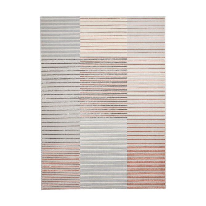 Apollo 2681 Modern Geometric Striped Linear Blocks Distressed Metallic Shimmer High-Density Textured Low Profile Short-Pile Grey/Rose/Cream Rug-Think Rugs-Rug Love - The Most Loved Rug Store