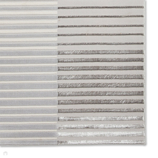 Apollo 2681 Modern Geometric Striped Linear Blocks Distressed Metallic Shimmer High-Density Textured Low Profile Short-Pile Grey/Silver/Ivory Rug-Think Rugs-Rug Love - The Most Loved Rug Store
