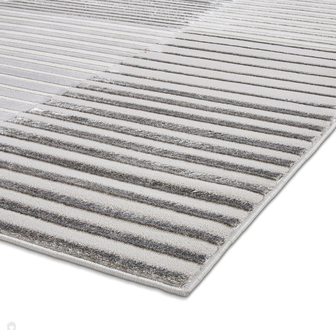 Apollo 2681 Modern Geometric Striped Linear Blocks Distressed Metallic Shimmer High-Density Textured Low Profile Short-Pile Grey/Silver/Ivory Rug-Think Rugs-Rug Love - The Most Loved Rug Store