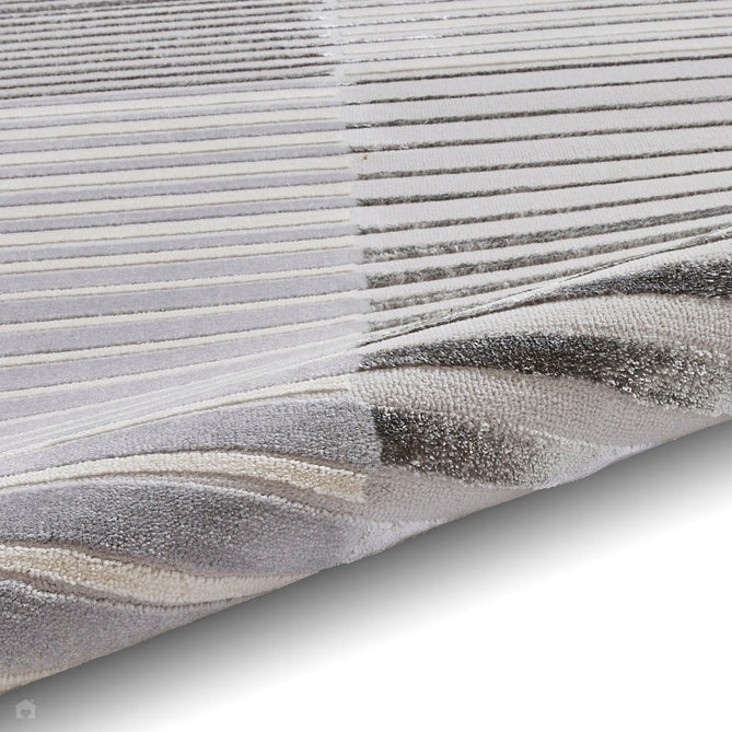 Apollo 2681 Modern Geometric Striped Linear Blocks Distressed Metallic Shimmer High-Density Textured Low Profile Short-Pile Grey/Silver/Ivory Rug-Think Rugs-Rug Love - The Most Loved Rug Store