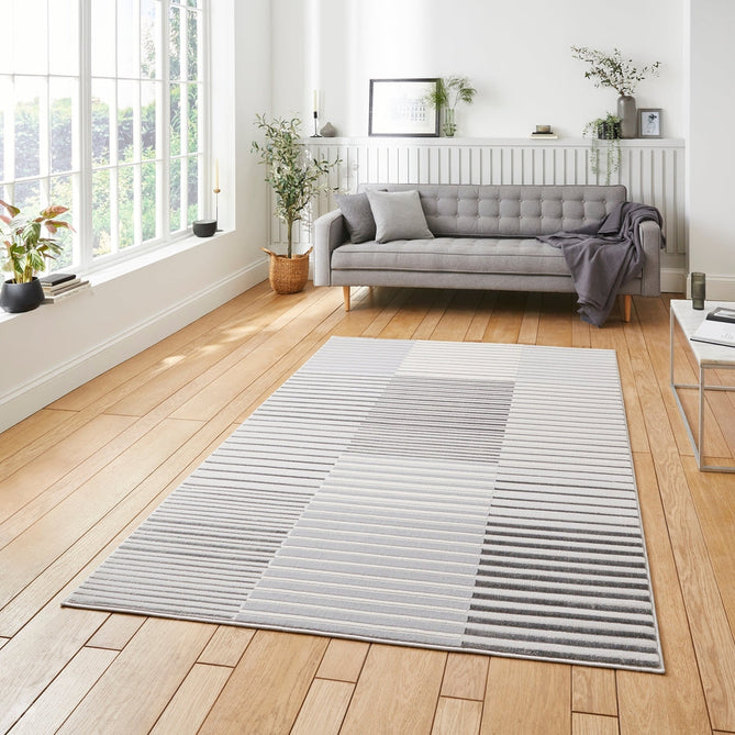 Apollo 2681 Modern Geometric Striped Linear Blocks Distressed Metallic Shimmer High-Density Textured Low Profile Short-Pile Grey/Silver/Ivory Rug-Think Rugs-Rug Love - The Most Loved Rug Store