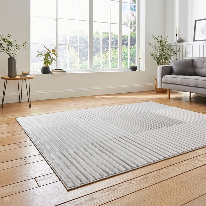 Apollo 2681 Modern Geometric Striped Linear Blocks Distressed Metallic Shimmer High-Density Textured Low Profile Short-Pile Grey/Silver/Ivory Rug-Think Rugs-Rug Love - The Most Loved Rug Store