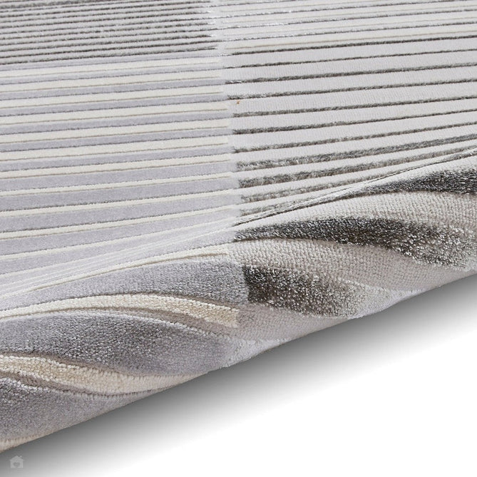 Apollo 2681 Modern Geometric Striped Linear Blocks Distressed Metallic Shimmer High-Density Textured Low Profile Short-Pile Grey/Silver/Ivory Rug-Think Rugs-Rug Love - The Most Loved Rug Store