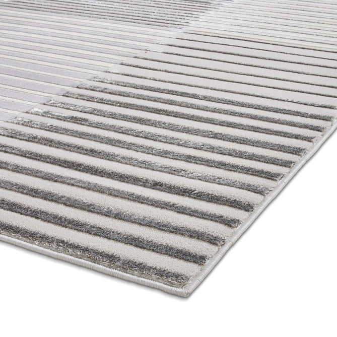 Apollo 2681 Modern Geometric Striped Linear Blocks Distressed Metallic Shimmer High-Density Textured Low Profile Short-Pile Grey/Silver/Ivory Rug-Think Rugs-Rug Love - The Most Loved Rug Store