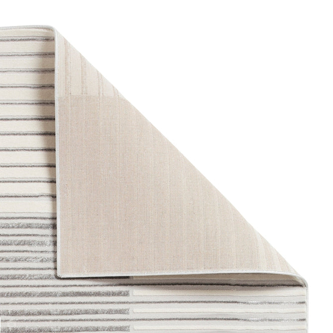 Apollo 2681 Modern Geometric Striped Linear Blocks Distressed Metallic Shimmer High-Density Textured Low Profile Short-Pile Grey/Silver/Ivory Rug-Think Rugs-Rug Love - The Most Loved Rug Store
