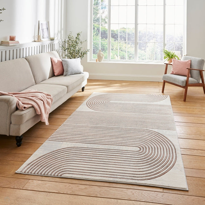 Apollo 2683 Modern Geometric Swirl Distressed Metallic Shimmer High-Density Textured Low Profile Short-Pile Cream/Grey/Rose Rug-Think Rugs-Rug Love - The Most Loved Rug Store