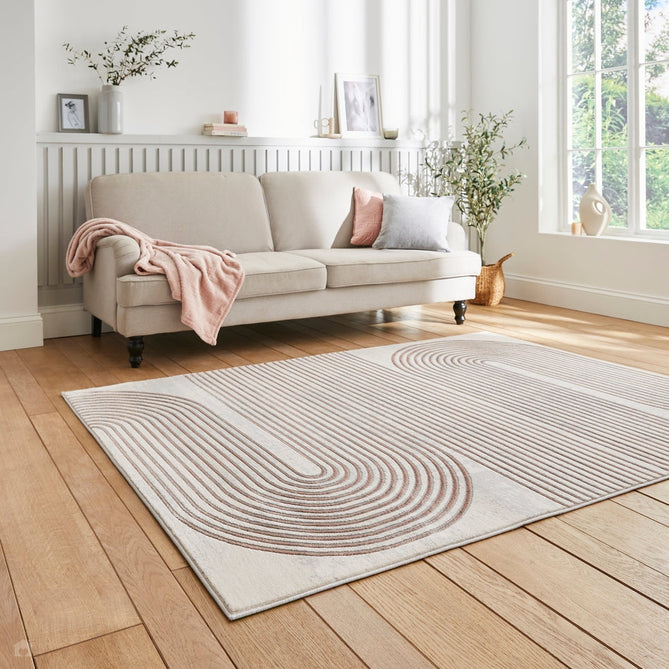 Apollo 2683 Modern Geometric Swirl Distressed Metallic Shimmer High-Density Textured Low Profile Short-Pile Cream/Grey/Rose Rug-Think Rugs-Rug Love - The Most Loved Rug Store