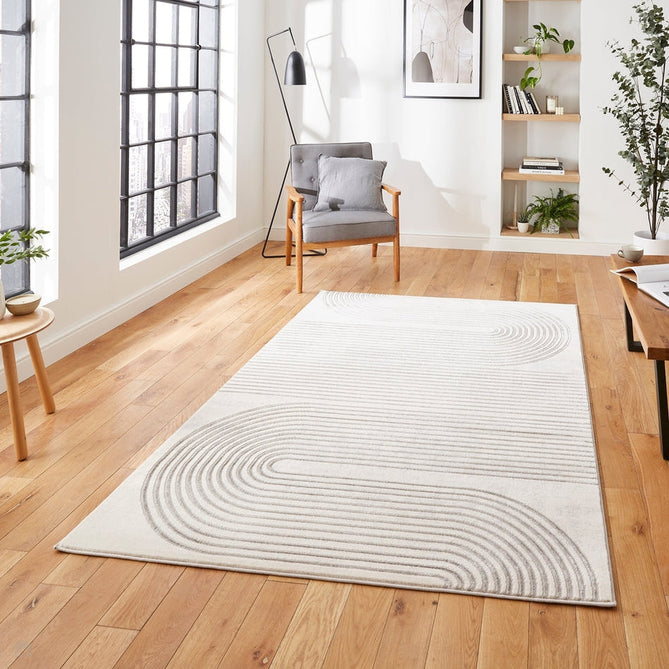 Apollo 2683 Modern Geometric Swirl Distressed Metallic Shimmer High-Density Textured Low Profile Short-Pile Cream/Grey/Silver Rug-Think Rugs-Rug Love - The Most Loved Rug Store