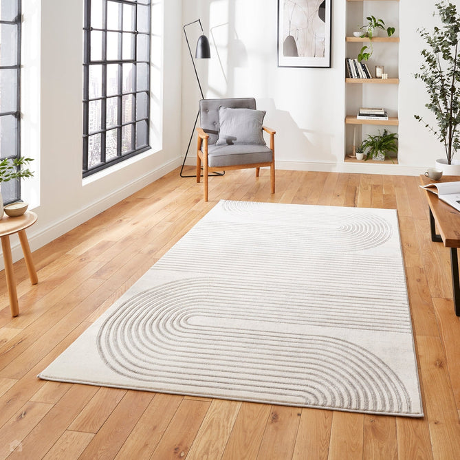 Apollo 2683 Modern Geometric Swirl Distressed Metallic Shimmer High-Density Textured Low Profile Short-Pile Cream/Grey/Silver Rug-Think Rugs-Rug Love - The Most Loved Rug Store